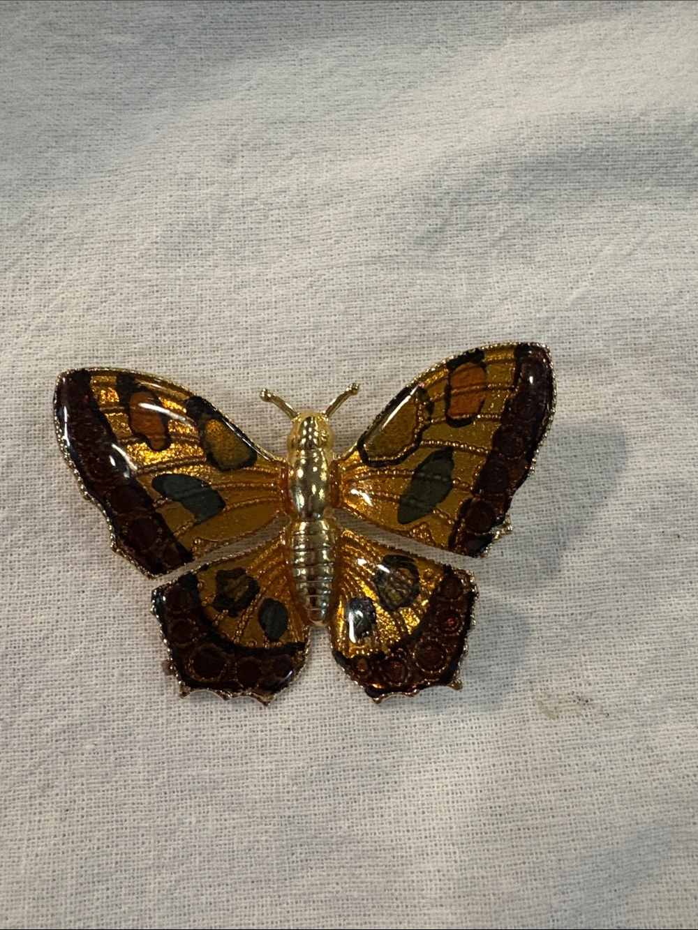 Gold-tone Butterfly Brooch with Amber and Brown Accents